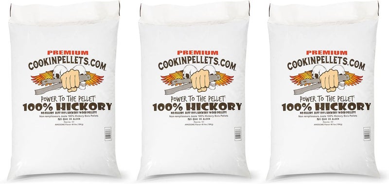 CookinPellets 40-Pound Premium Genuine Hickory Hardwood Grill Smoker Wood Pellets, No Bark, Fillers, and Flavor Oils, for Meat and Veggies (3 Pack) - Image 1